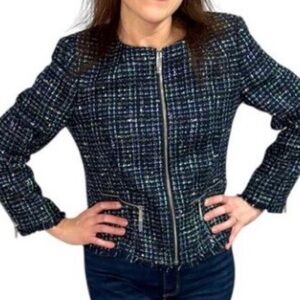 NWT Ted Baker Blazer - Size 8 - Teal Tweed  w/ Zipper Details